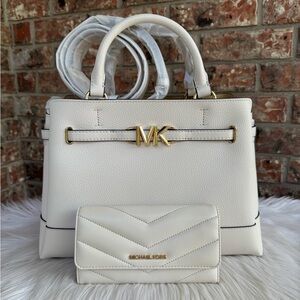 Michael Kors White and Gold Satchel with Wallet